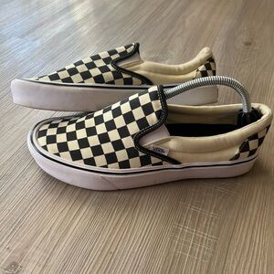 Vans Black and Cream Checkerboard Slip-Ons Ultra Cushion